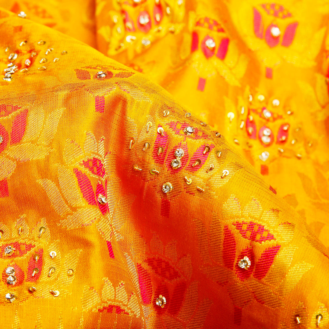 Kuberan Bright Yellow Fancy Saree