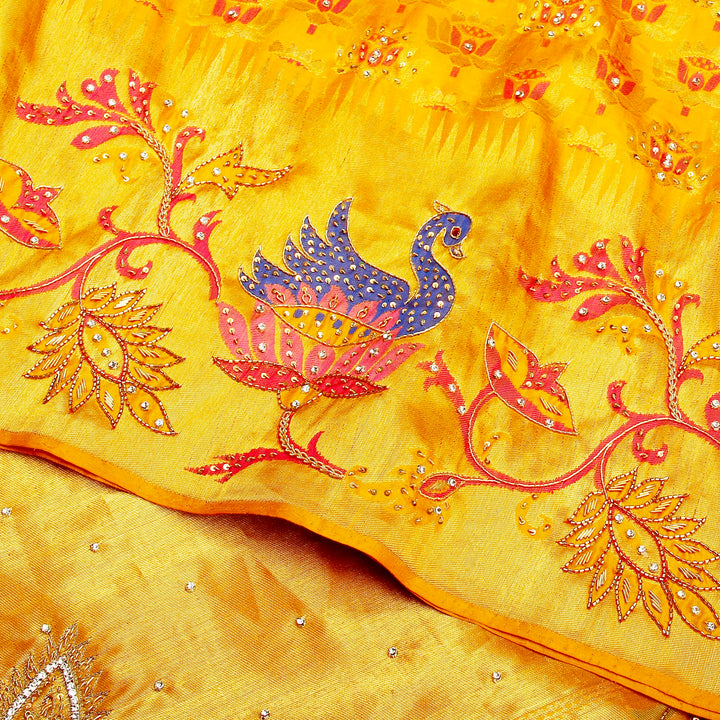Kuberan Bright Yellow Fancy Saree