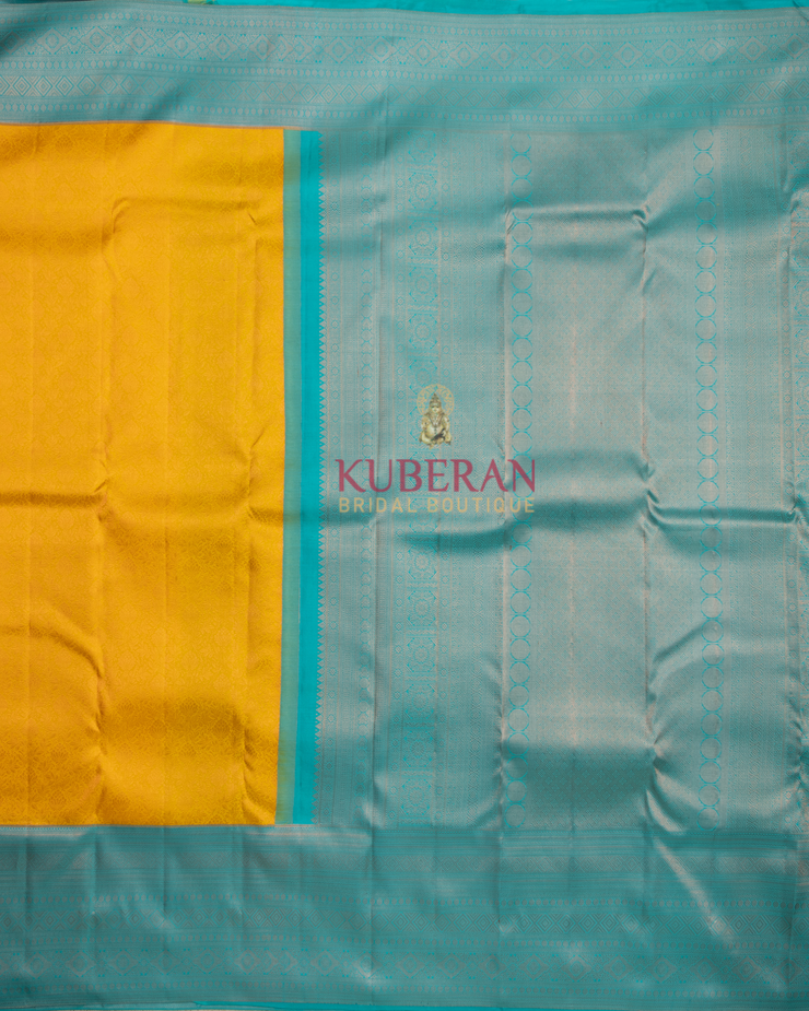 KUBERAN yellow WITH blue KANCHIVARAM SILK SAREE