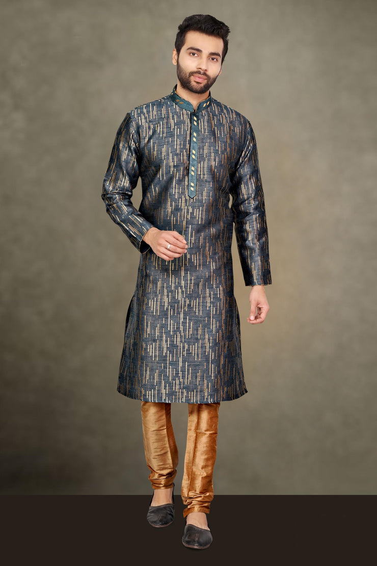 Kuberan Grey Raw Silks Kurta