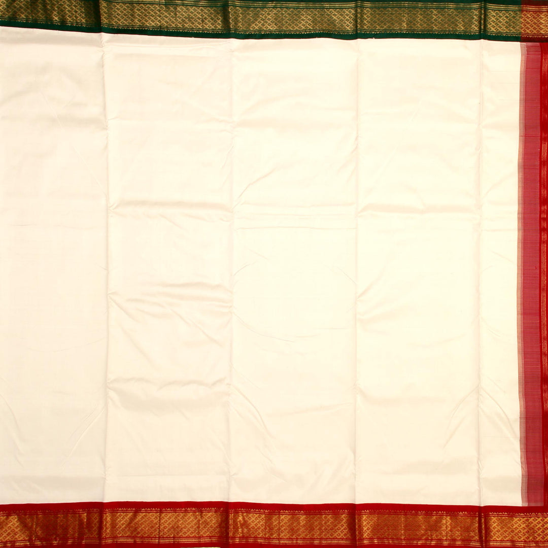 Kuberan White Red 9 Yards Silk Saree