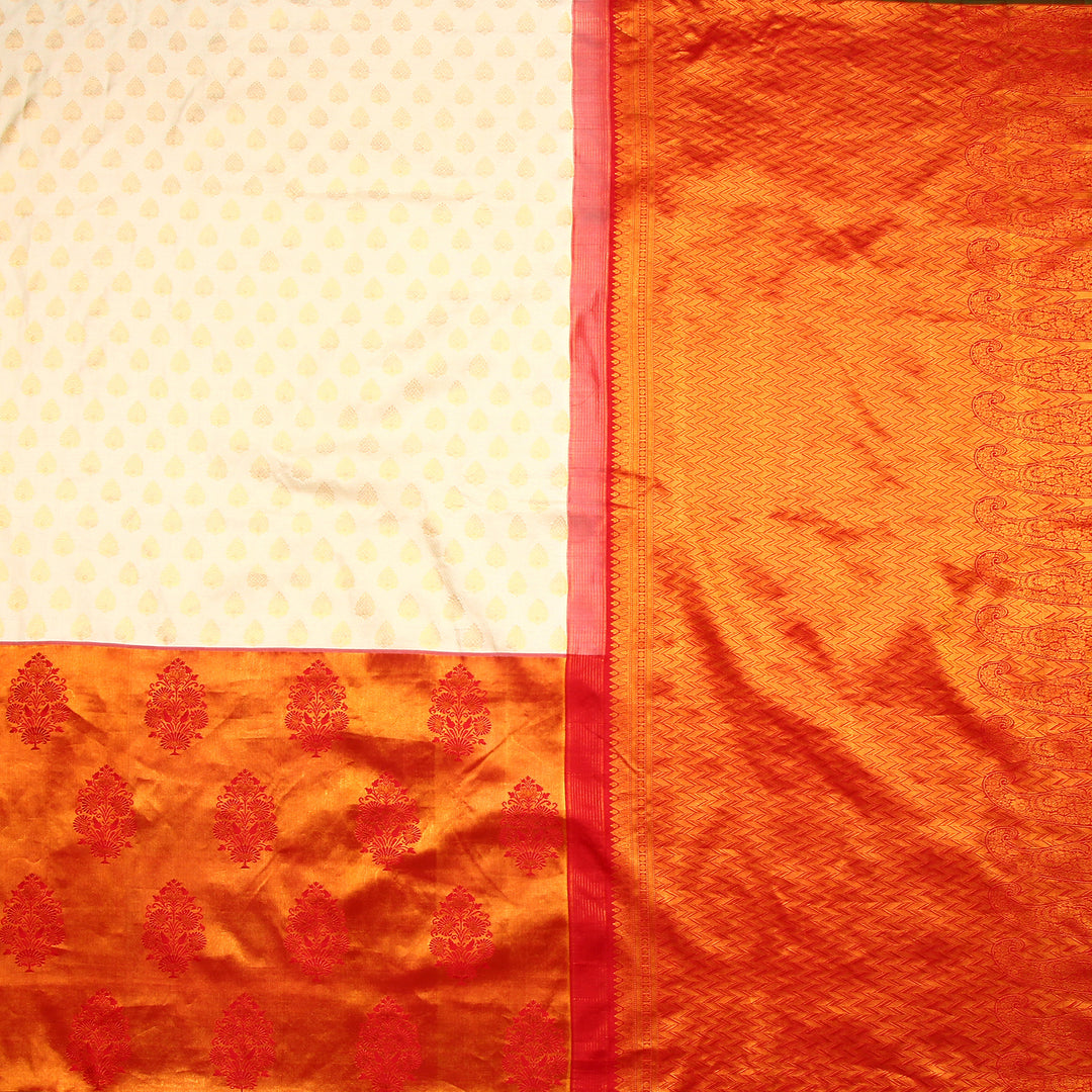 Cream Red Kanchivaram Silk Saree 
