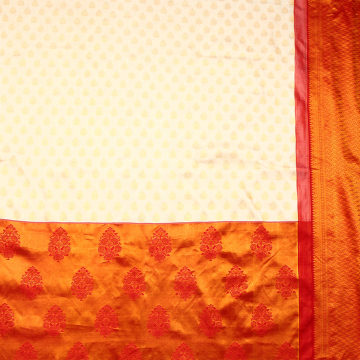 Cream Red Kanchivaram Silk Saree 