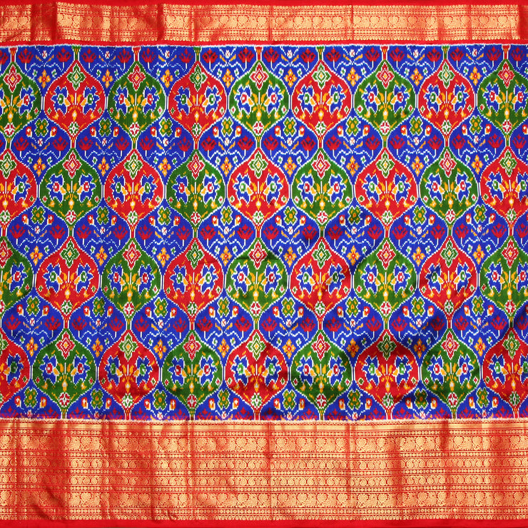 Royal Blue Red Pochampally Silk Saree