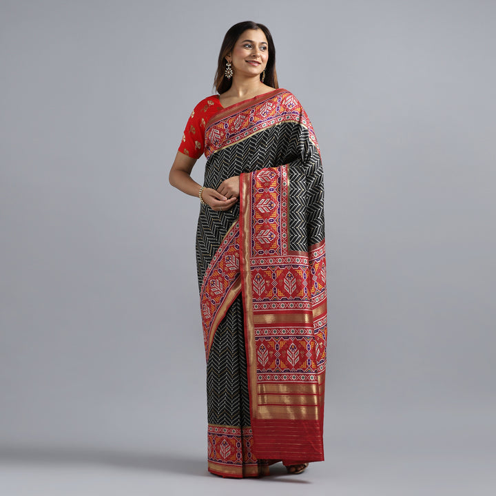 Kuberan Black Red Ikkat Silk Saree