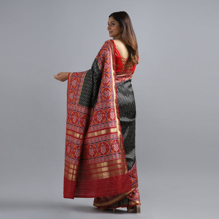 Kuberan Black Red Ikkat Silk Saree