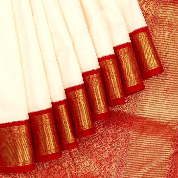 Kuberan Red White 9 Yards Silk Saree