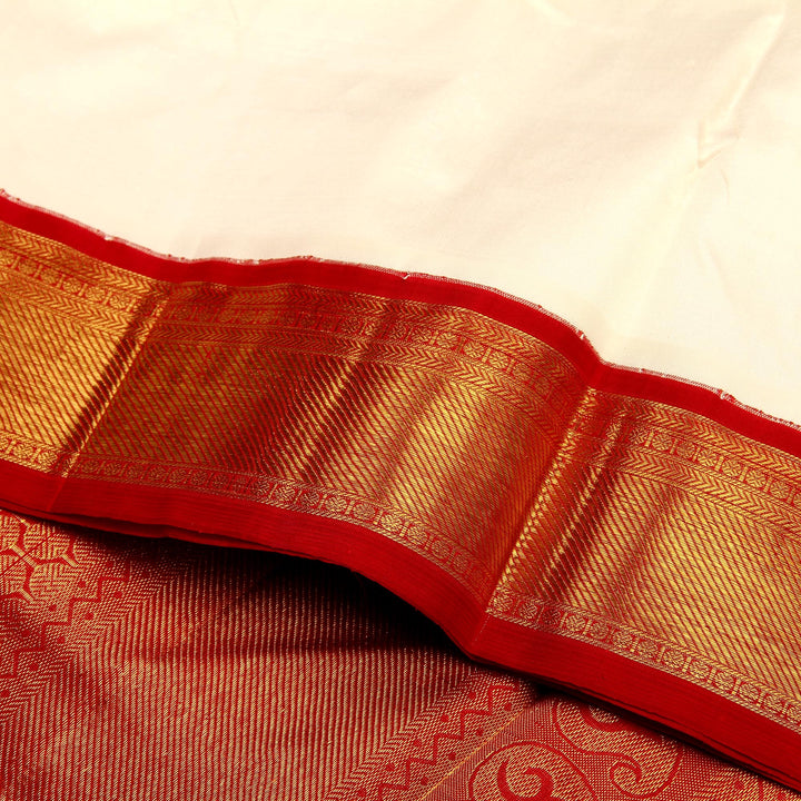 Kuberan Red White 9 Yards Silk Saree