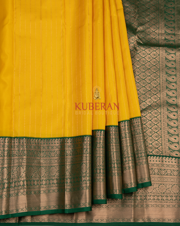 Kuberan Yellow With Green Kanchivaram Silk Saree