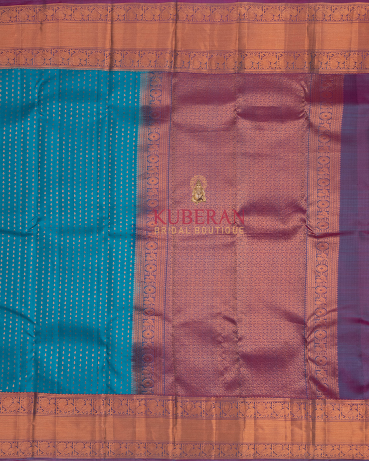 Kuberan Cerulean Blue  With Purple  Kanchivaram Silk Saree