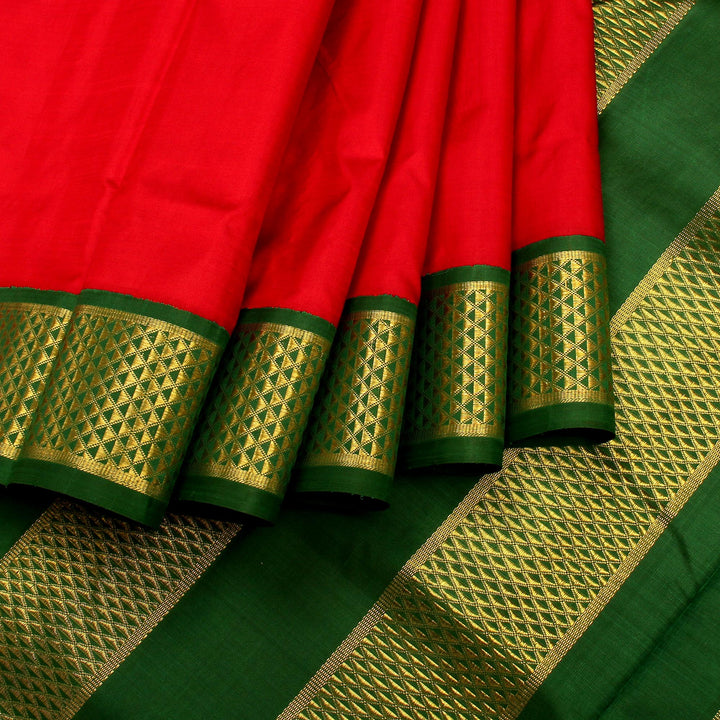 Kuberan Red Green 9 Yards Silk Saree