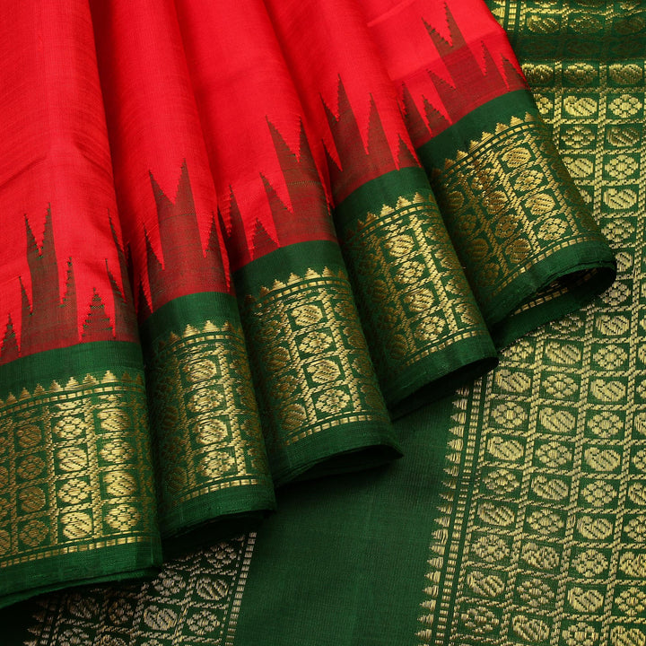 Kuberan Ruby Red Green 9 Yards Silk Saree