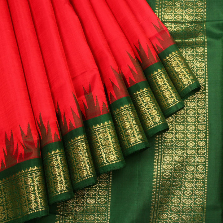 Kuberan Ruby Red Green 9 Yards Silk Saree