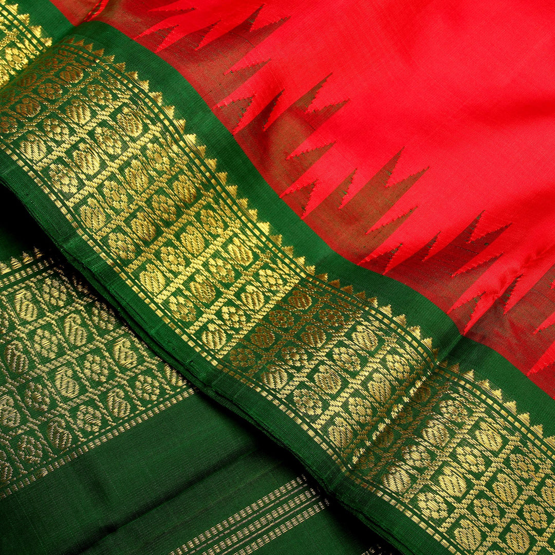 Kuberan Ruby Red Green 9 Yards Silk Saree
