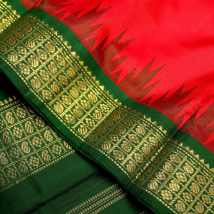 Kuberan Ruby Red Green 9 Yards Silk Saree