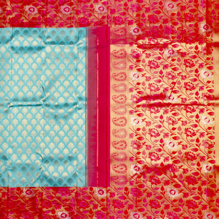 Kuberan Sky Blue Pink Kanchivaram Silk Saree