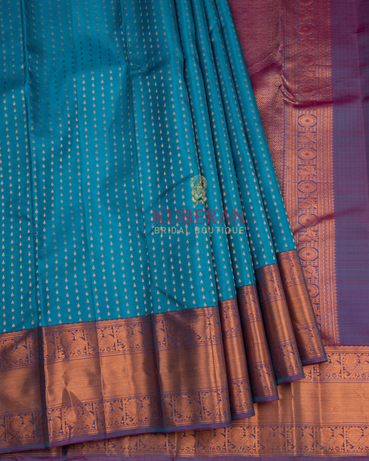 Kuberan Cerulean Blue  With Purple  Kanchivaram Silk Saree