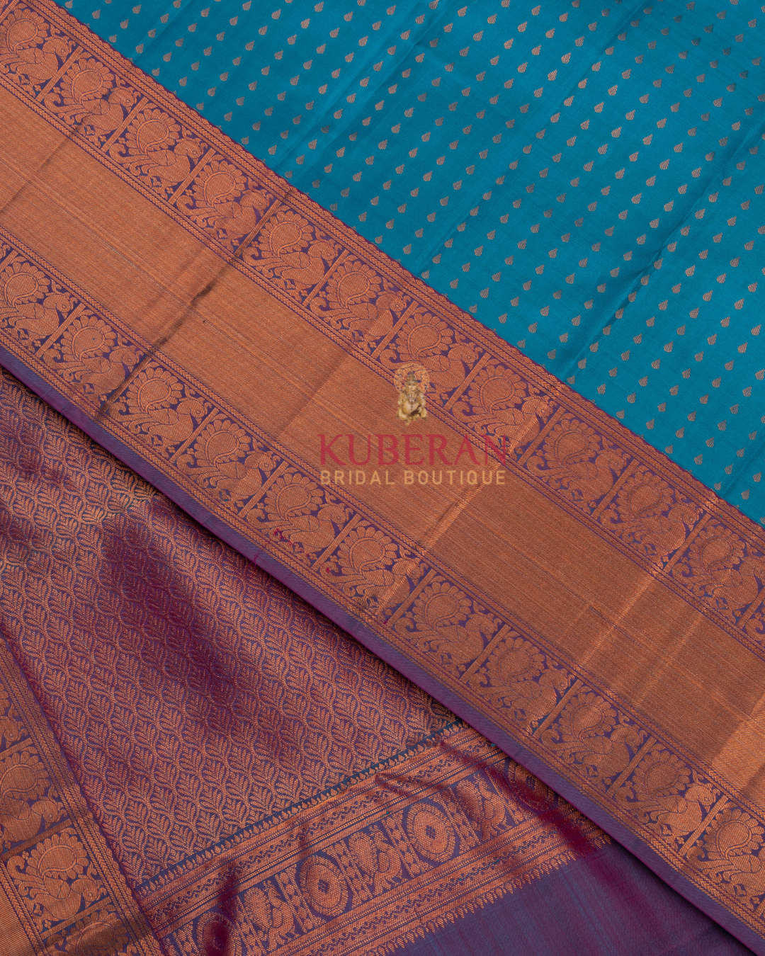 Kuberan Cerulean Blue  With Purple  Kanchivaram Silk Saree