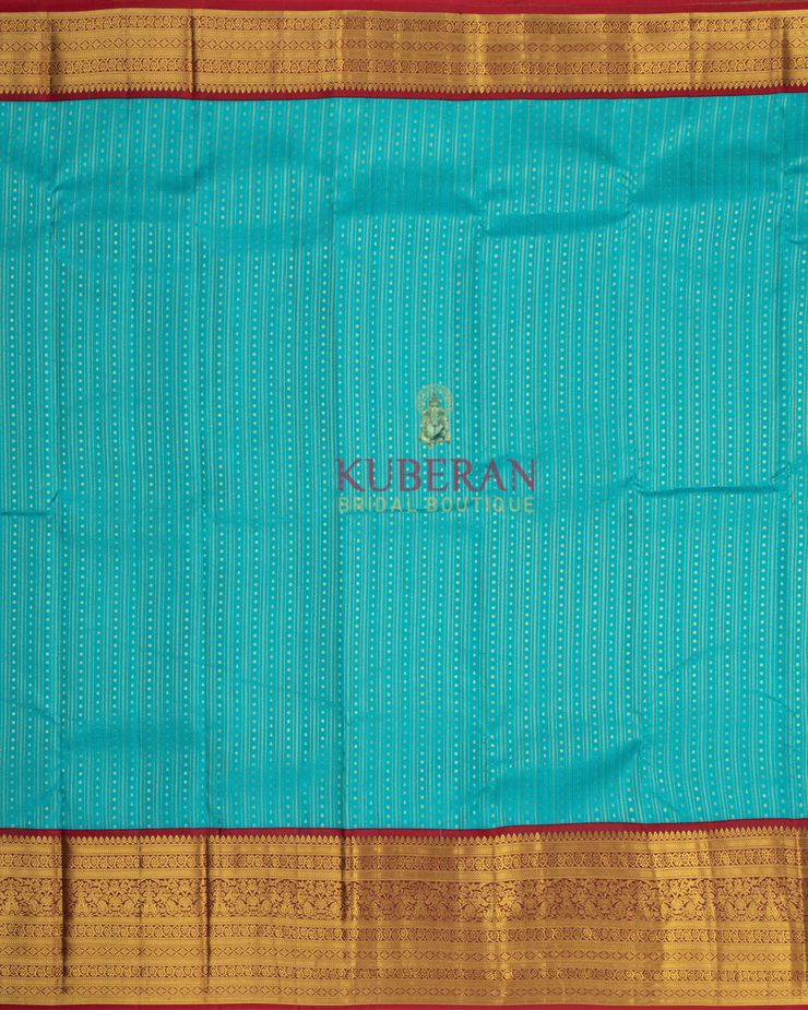 Kuberan Sapphire Blue With Maroon Kanchivaram Silk Saree