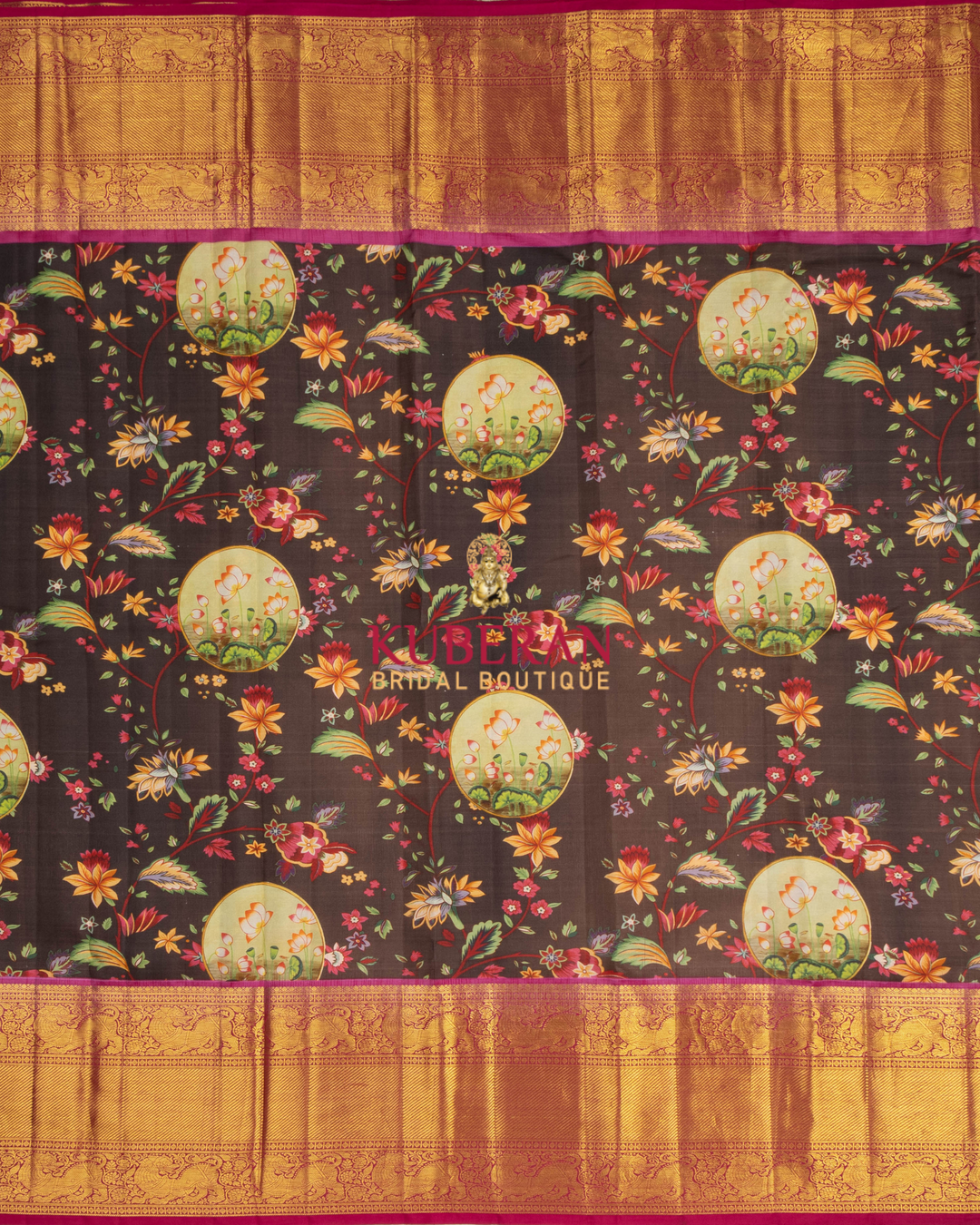 Kuberan Brown Kalamkari Prints Kanchipuram Silk Saree