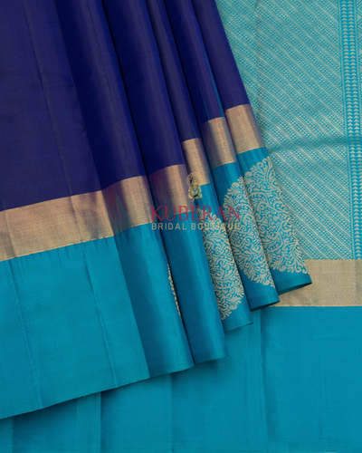 Kuberan Purple With Sky Blue Kanchivaram Silk Saree