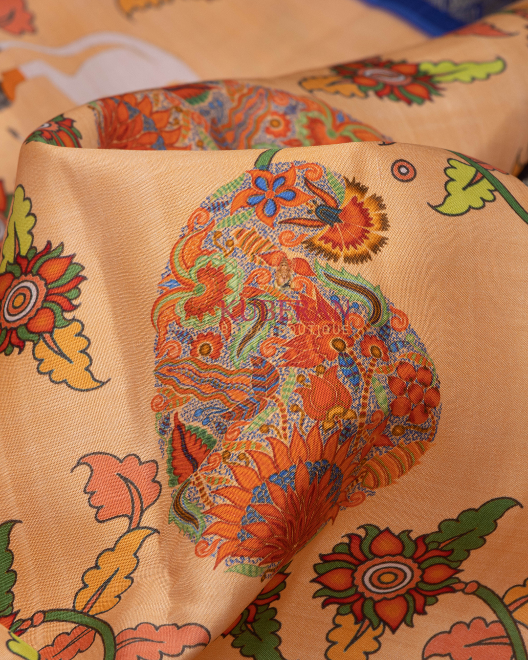 Kuberan Light Peach Kalamkari Prints Kanchipuram Silk Saree