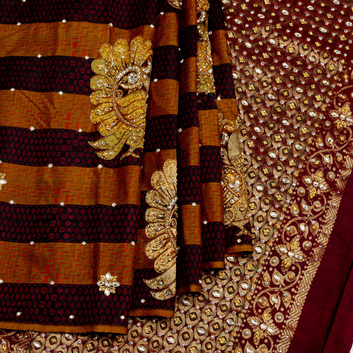 Kuberan Brown Black Silk Saree