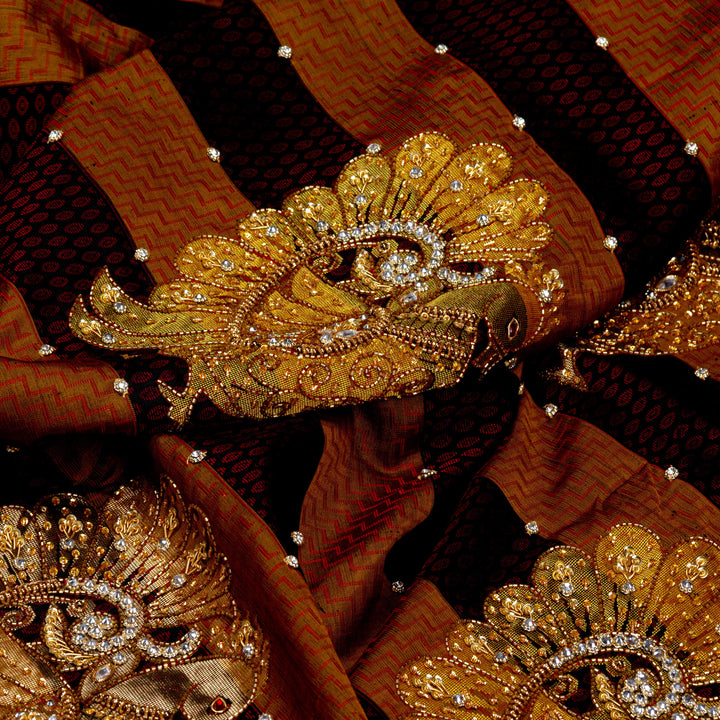 Kuberan Brown Black Silk Saree