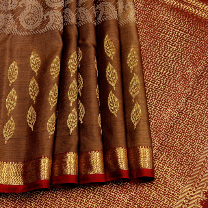 Kuberan Brown Maroon Kanchivaram Silk Saree