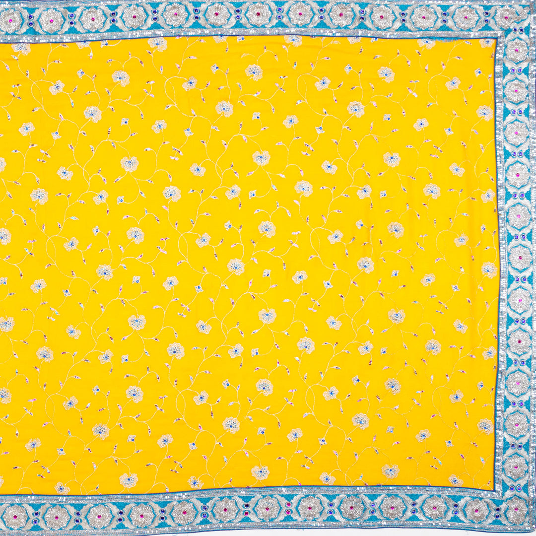 Kuberan Yellow Blue Georgette Saree