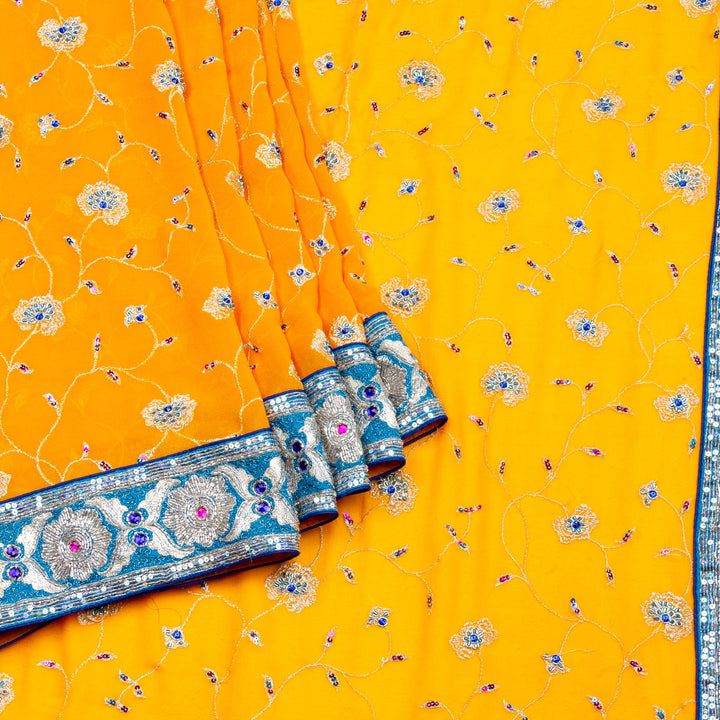 Kuberan Yellow Blue Georgette Saree