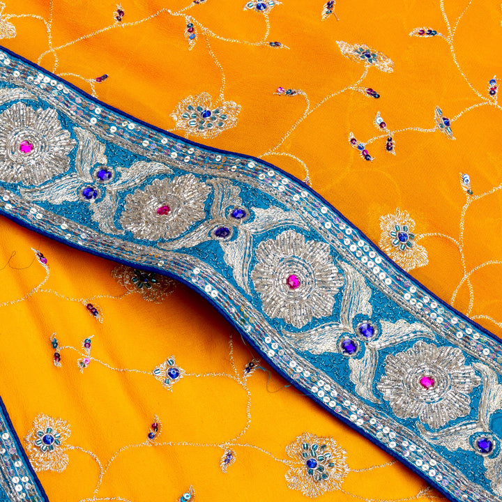 Kuberan Yellow Blue Georgette Saree