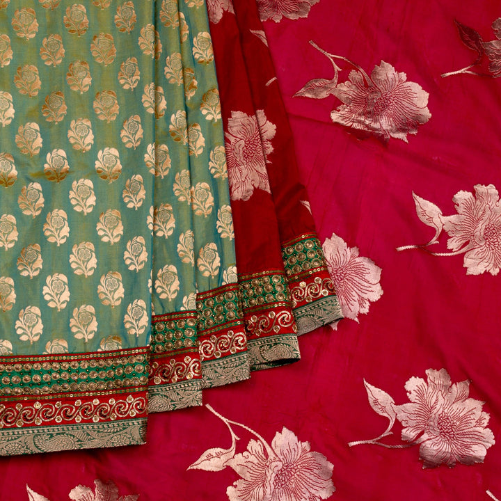 Kuberan Green Red Georgette saree