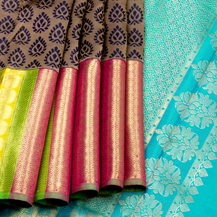 Kuberan Grey Blue Kanchivaram Silk Saree