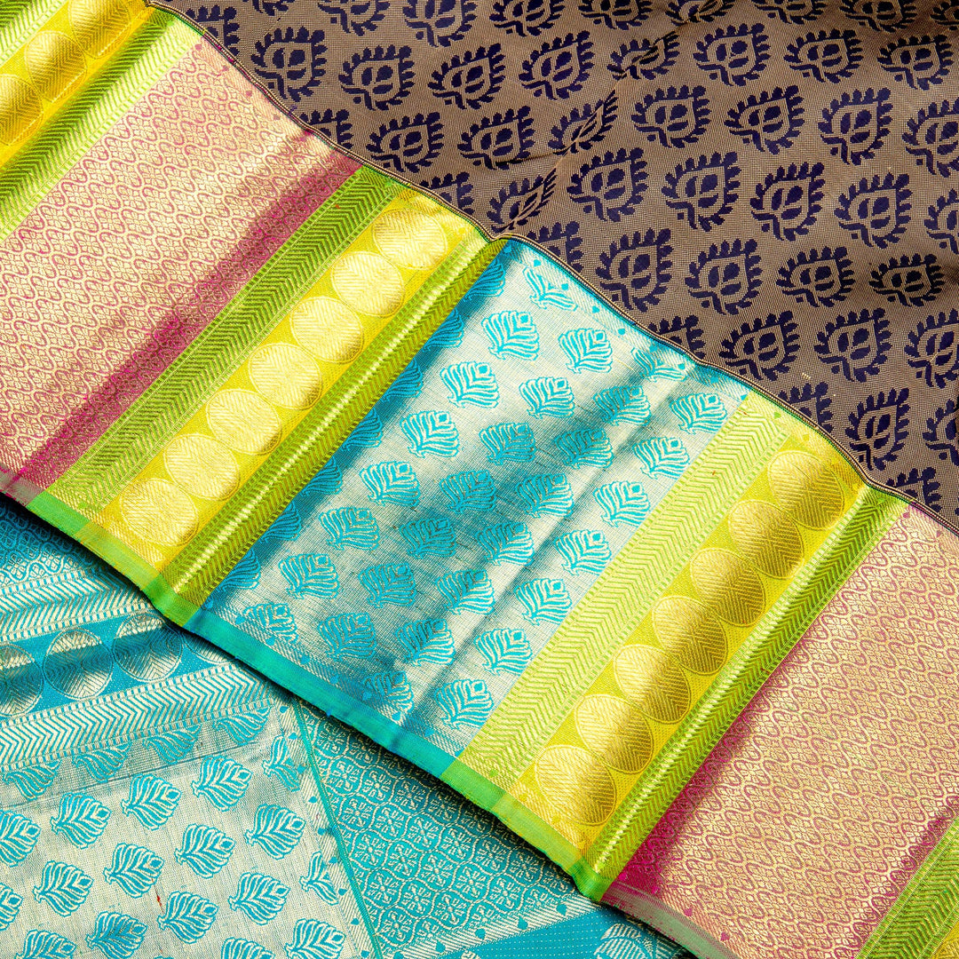 Kuberan Grey Blue Kanchivaram Silk Saree