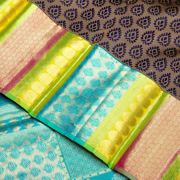 Kuberan Grey Blue Kanchivaram Silk Saree