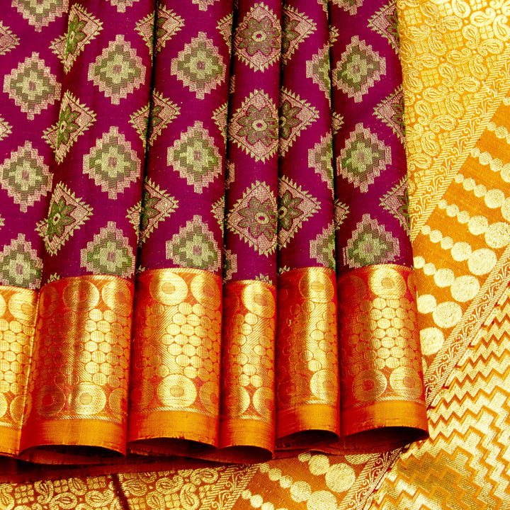 Kuberan Maroon Golden Kanchivaram Silk Saree