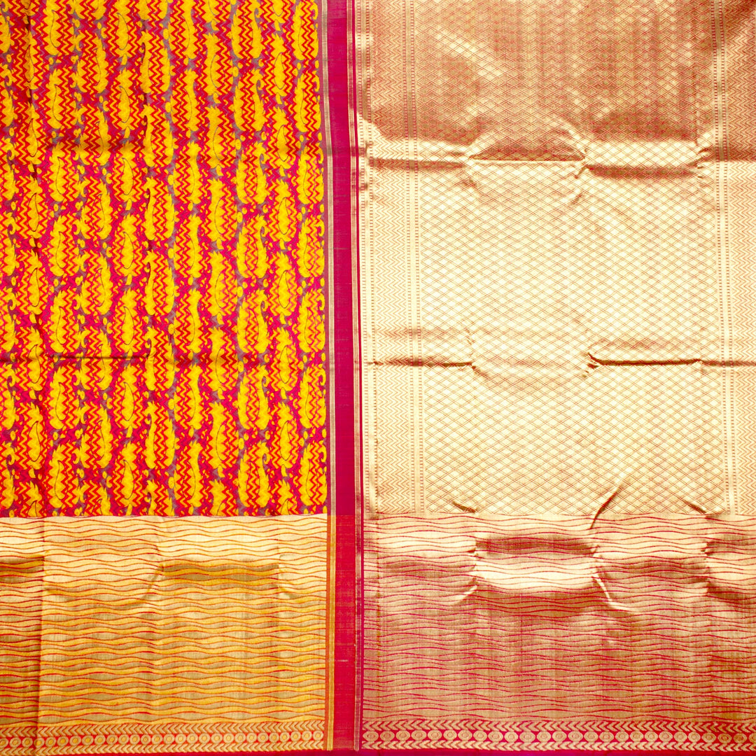 Kuberan Orange Yellow Kanchivaram Silk Saree