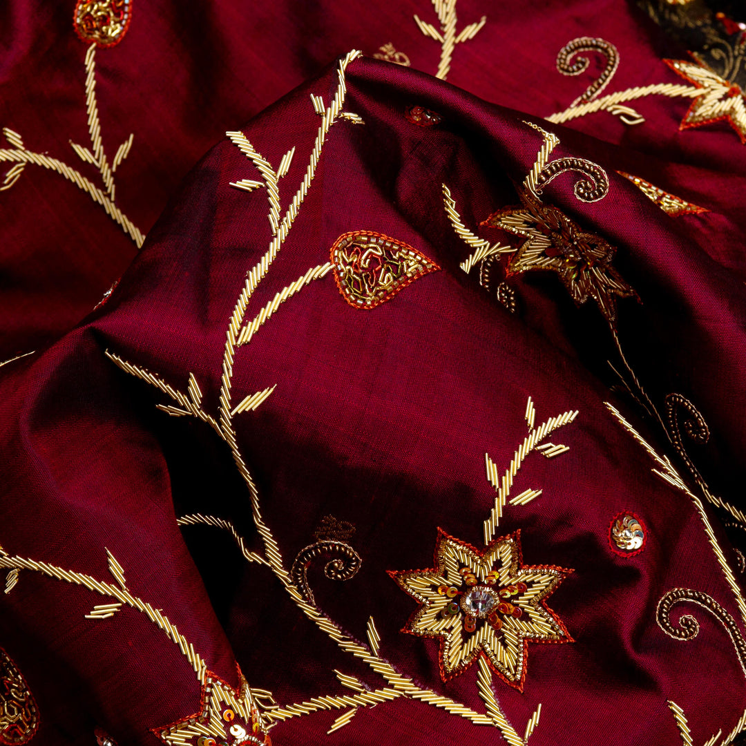 Kuberan Red Maroon Kanchivaram Silk Saree