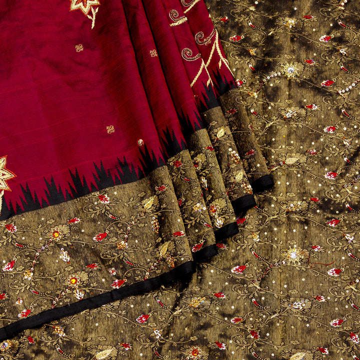 Kuberan Red Maroon Kanchivaram Silk Saree