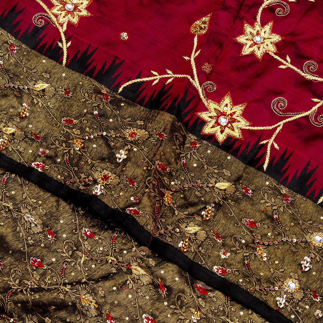 Kuberan Red Maroon Kanchivaram Silk Saree