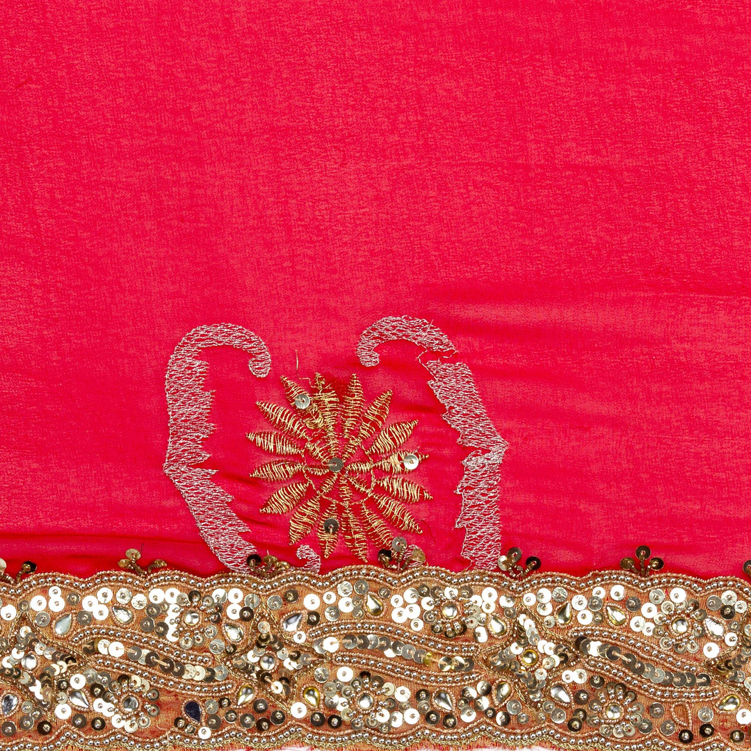 Kuberan Pinkish Red Georgette Saree