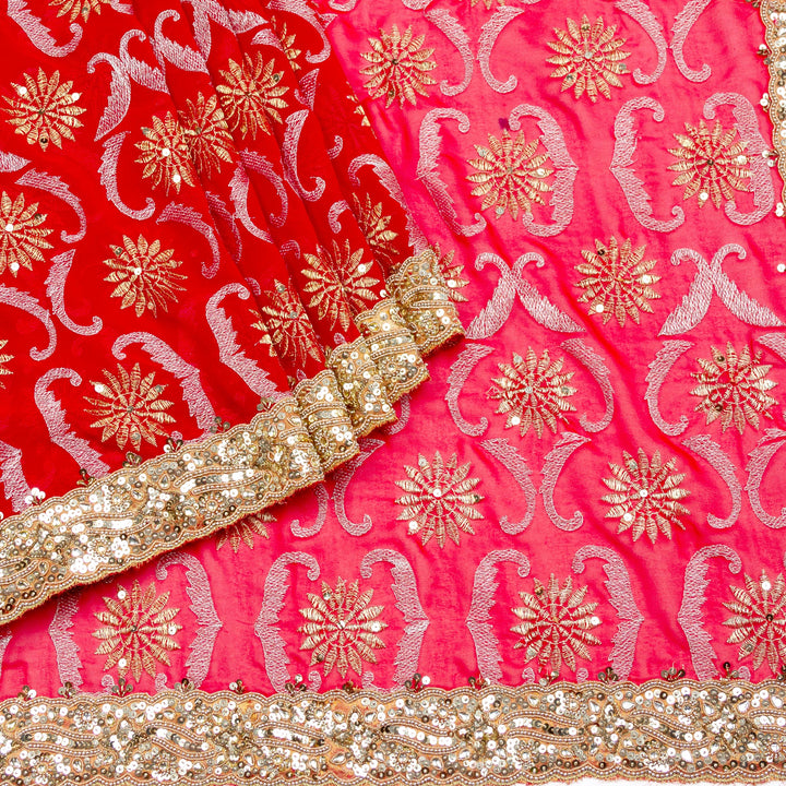 Kuberan Pinkish Red Georgette Saree