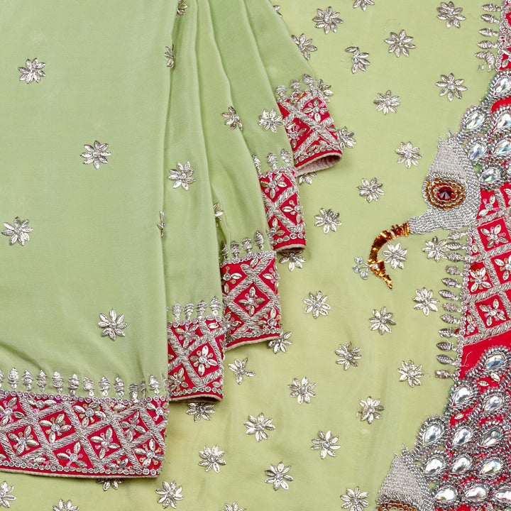 Kuberan Parrot Green Crepe Saree