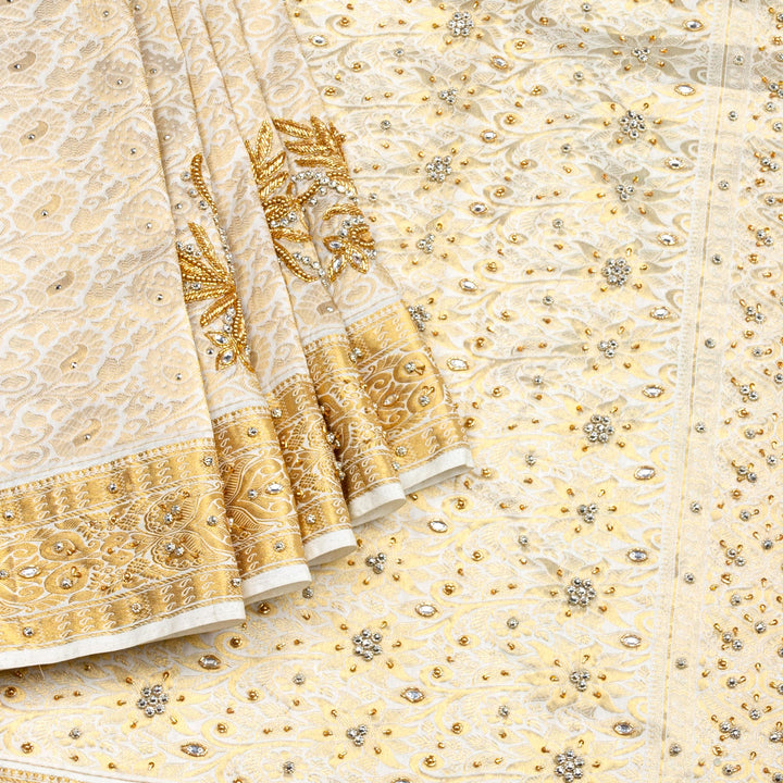 Kuberan White Silk Saree