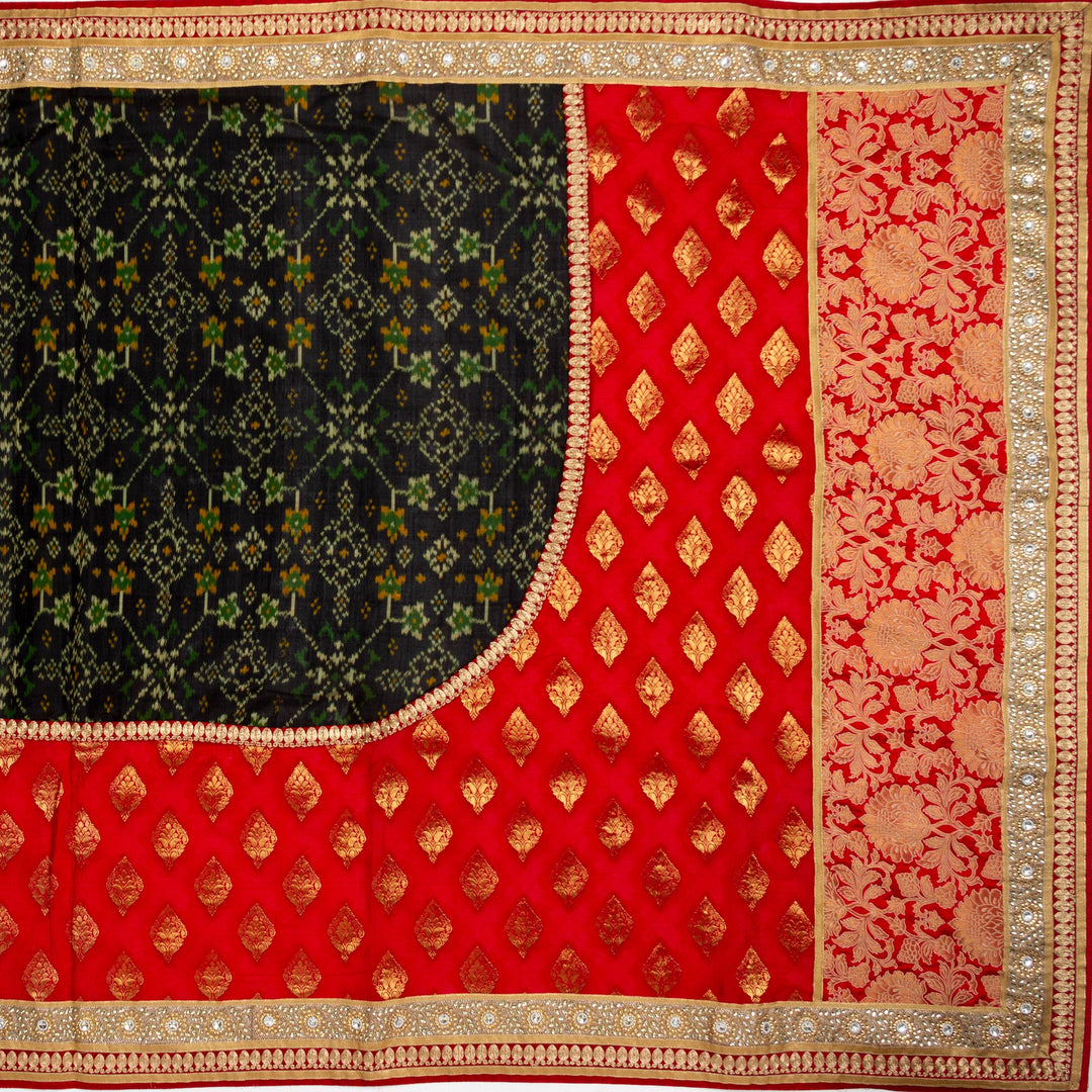 Kuberan Green Red Ikkat Silk Saree