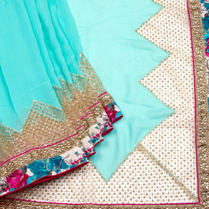 Kuberan Sky Blue Georgette Saree