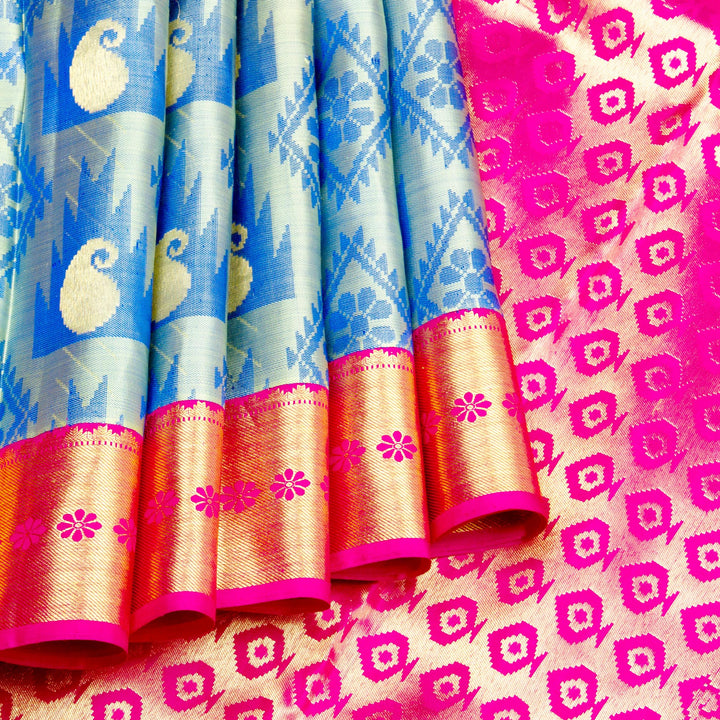 Kuberan Blue Pink Kanchivaram Silk Saree
