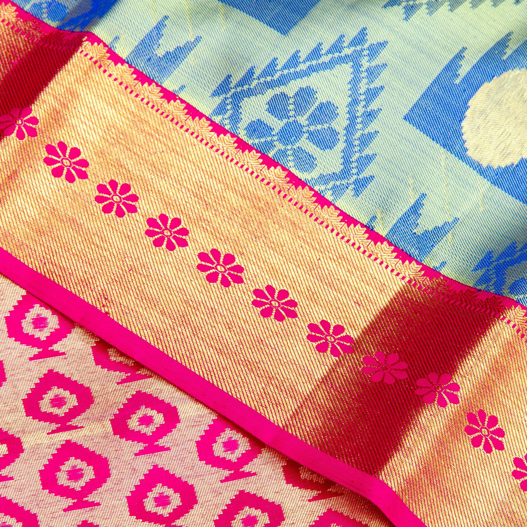 Kuberan Blue Pink Kanchivaram Silk Saree