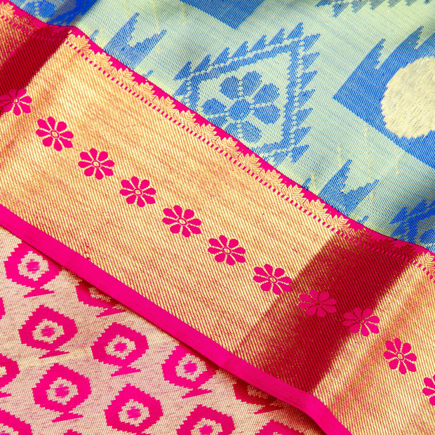 Kuberan Blue Pink Kanchivaram Silk Saree